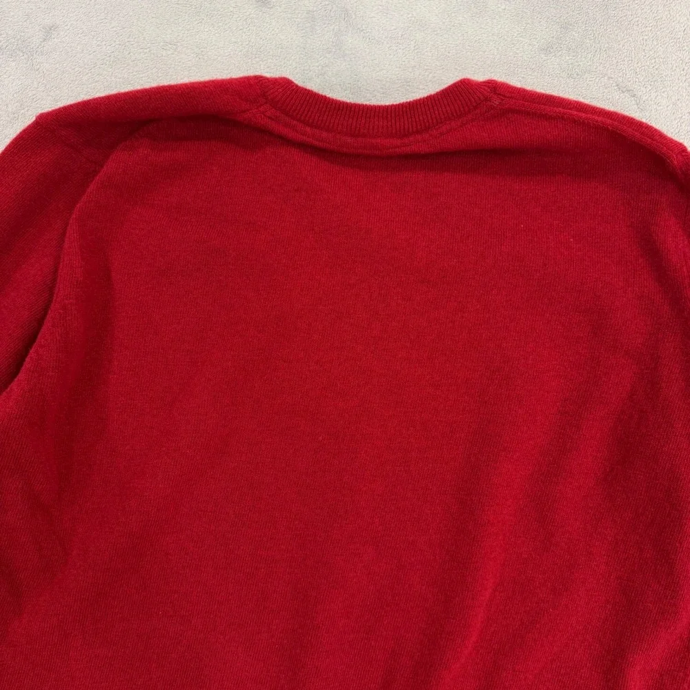 Barbour V-Neck Sweater Wool Mens Size XL Red Long Sleeve Embroidered Logo